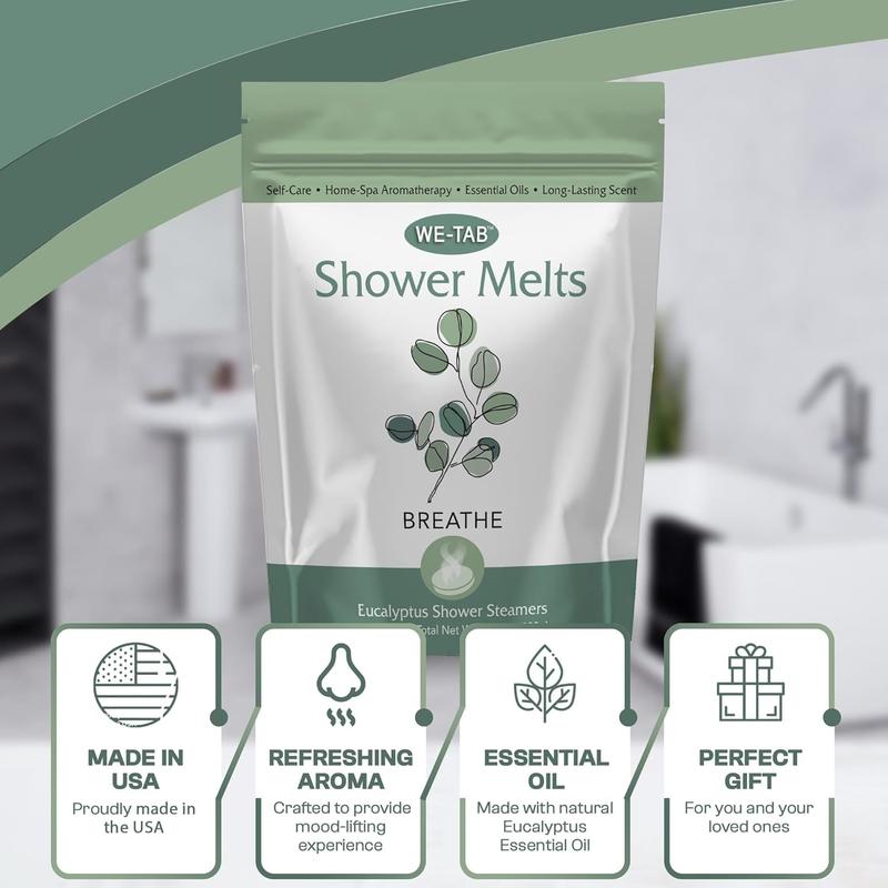 Shower Steamers 10-pk with Essential Oil Aromatherapy to Breathe Clear, Long Lasting Eucalyptus Scent, No Stain or Artificial Dye, for Relaxation, Stress & Sinus Relief and Self Care