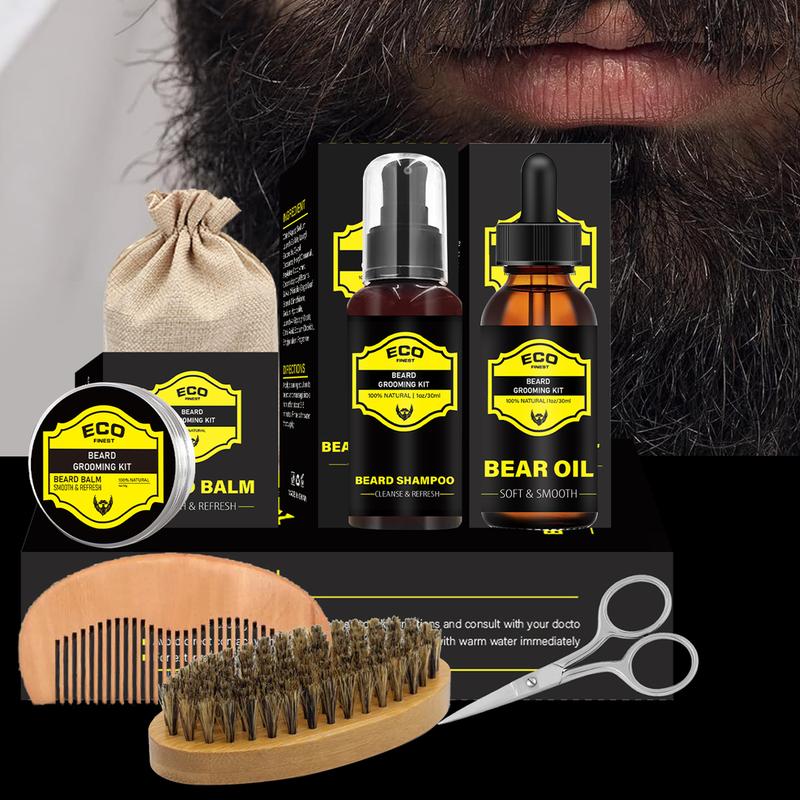 Black Friday Deal Beard Grooming Kit for Men,with Beard Shampoo, Beard Oil, Beard Balm, Beard Trimming Scissors, Beard Comb, Beard Brush,Storage Bag & Beard Apron | Beard Kit for Men Grooming and Care, Beard Men Gift Set