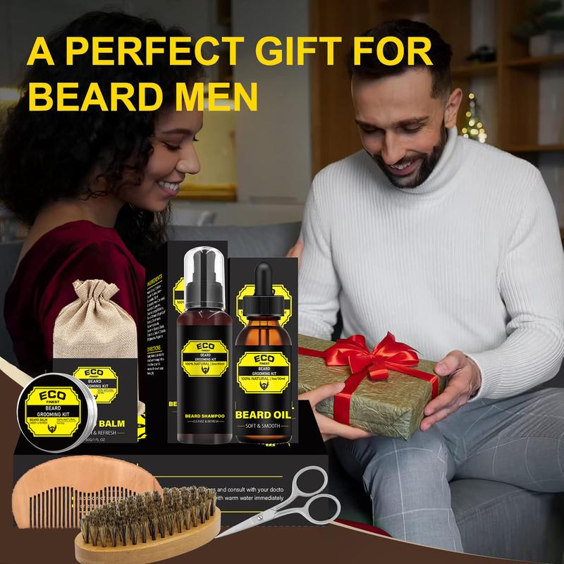 Black Friday Deal Beard Grooming Kit for Men,with Beard Shampoo, Beard Oil, Beard Balm, Beard Trimming Scissors, Beard Comb, Beard Brush,Storage Bag & Beard Apron | Beard Kit for Men Grooming and Care, Beard Men Gift Set