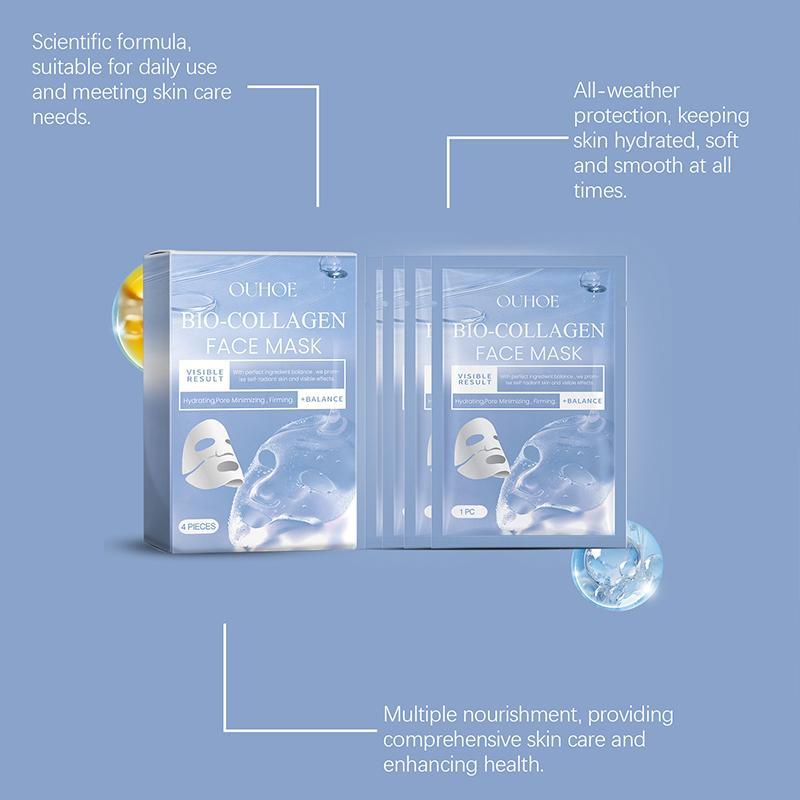 Collagen Face Mask, 1 Box 2 Boxes(4 Counts box) Moisturizing Facial Mask, Hydrating Face Mask, Face Care Product for Women & Men