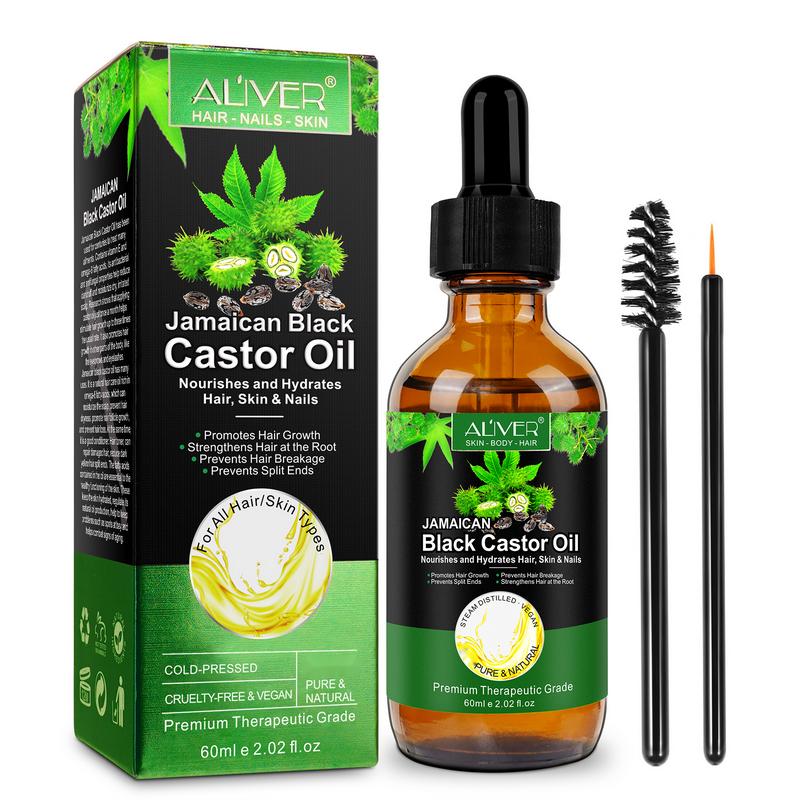 Aliver Jamaican Black Castor Oil (60ml), Skincare Massage Oil with Castor Oil Pack