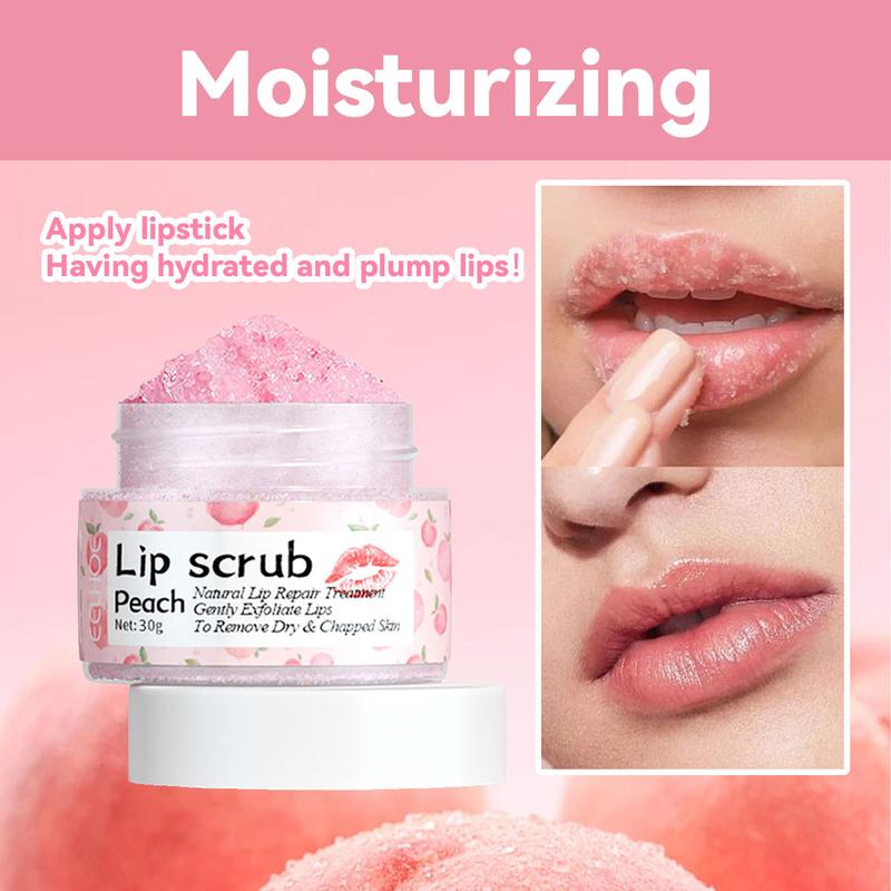 Peach Lip Scrub with Brush, Exfoliating Lip Scrub, Fade Lip Lines, Lip Care Product for Women & Girls, Skincare Products