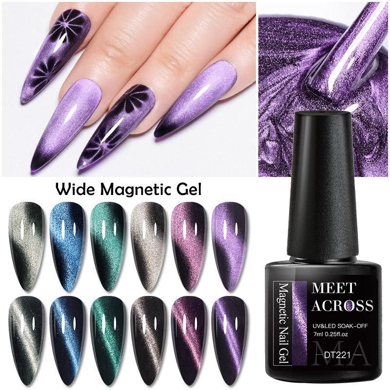 Cat Eye Gel Nail Polish Set, Including 7 Counts UV Gel with 1 Count Stick, Soak Off Nail Art Gel Varnish for Women & Girls