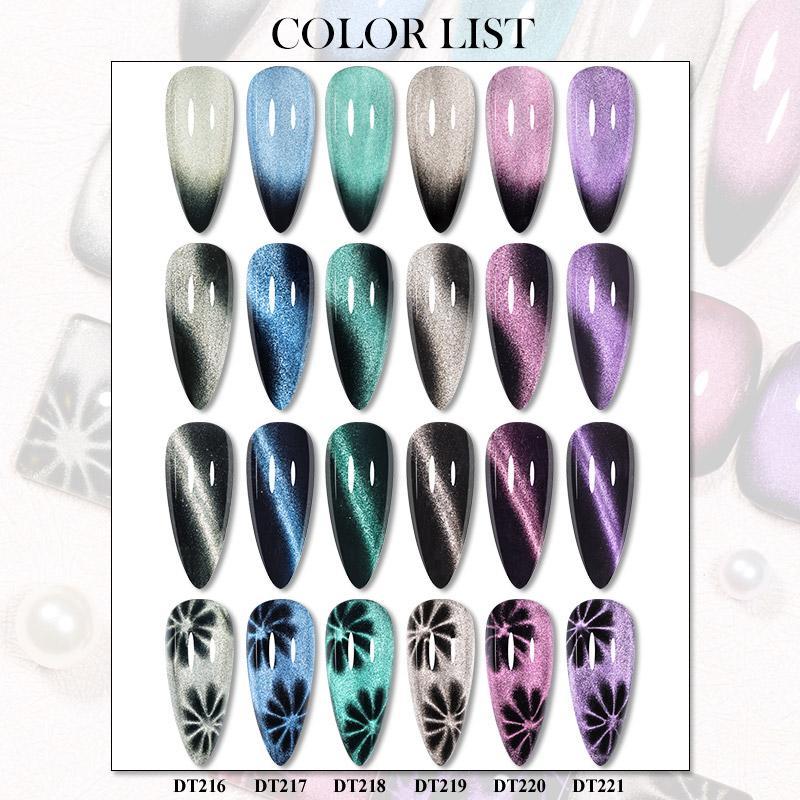 Cat Eye Gel Nail Polish Set, Including 7 Counts UV Gel with 1 Count Stick, Soak Off Nail Art Gel Varnish for Women & Girls