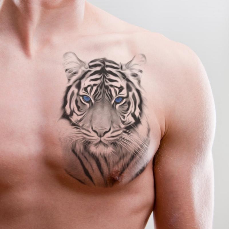 Blue Eye Tiger King Pattern Temporary Tattoo Sticker, 1 Count Waterproof Long Lasting Fake Tattoo Sticker, Body Art Sticker for Men & Women