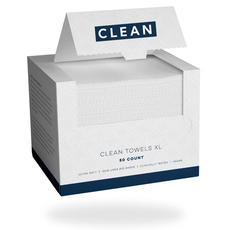 Clean Towels XL, 100% USDA Biobased Face Towel, Disposable Face Towelette, Makeup Remover Dry Wipes, Ultra Soft, 50 Ct, 1 Pack