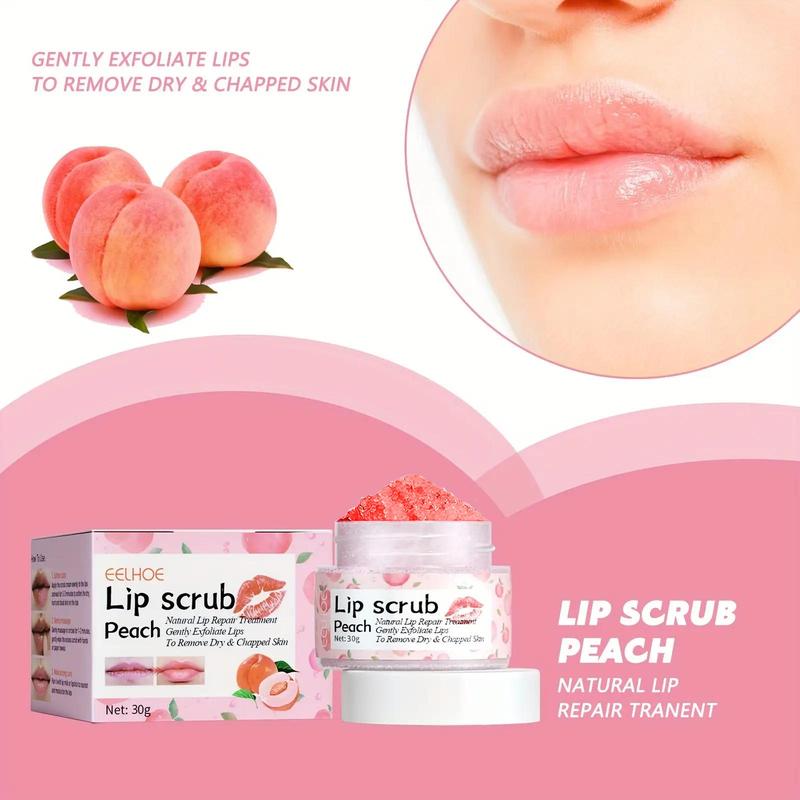 Peach Lip Scrub with Brush, Exfoliating Lip Scrub, Fade Lip Lines, Lip Care Product for Women & Girls, Skincare Products