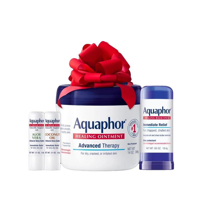 Fan Favorites: Aquaphor Healing Ointment Advanced Therapy Skin Protectant, Dry Skin Body Moisturizer 14 Oz Jar,  Aquaphor Healing Balm Stick 0.65 Oz Stick, Aquaphor Lip Repair Stick Naturally Inspired Aloe Vera 0.17oz and Coconut 0.17 oz