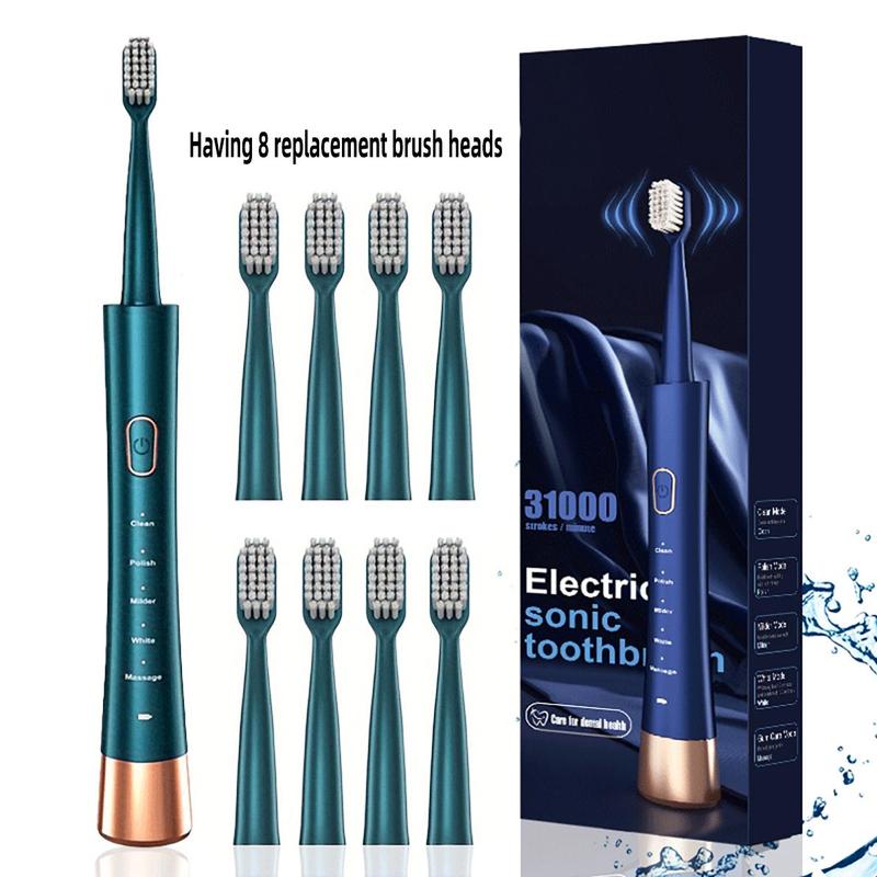 Electric Toothbrush Set, 1 Box Electric Toothbrush & 8 Counts Replacement Brush Heads, Oral Care Product for Adults, Intelligent Deep Cleaning Toothbrushes for Fall, Christmas Gift, Electric Teeth Cleaner, Ideal Gift for Christmas, Winter Gift