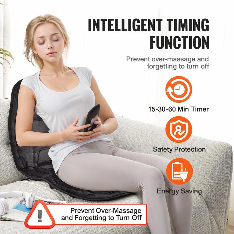 VEVOR Massage Seat Cushion with Heat, 6 Vibration Motors Seat Massage Pad, Vibrating Massage Chair Mat with 5 Mode & 4 Intensities, 2 Heating Pads for Home Office, Fatigue Stress Relief for Back, Hips Durable Therapy