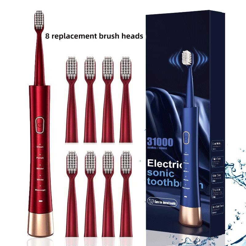 Electric Toothbrush Set, 1 Box Electric Toothbrush & 8 Counts Replacement Brush Heads, Oral Care Product for Adults, Intelligent Deep Cleaning Toothbrushes for Fall, Christmas Gift, Electric Teeth Cleaner, Ideal Gift for Christmas, Winter Gift