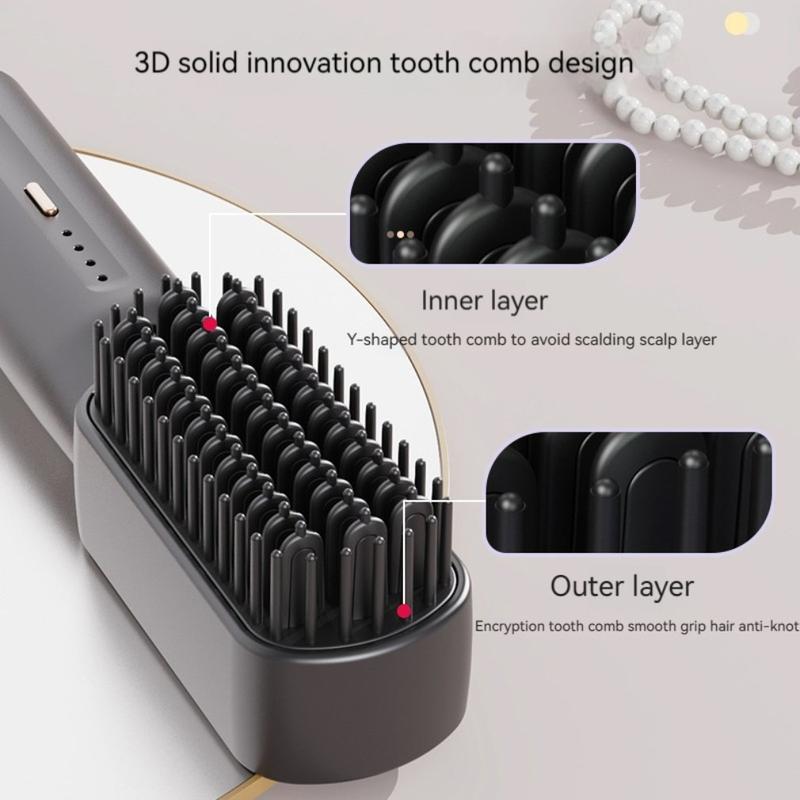 Hair Straightener Brush, Hair Straightening Comb Straightening Hot Air Brush for Women, Anti Scald & Heat Damage, Fast Heating,, Suitable for Home & Travel