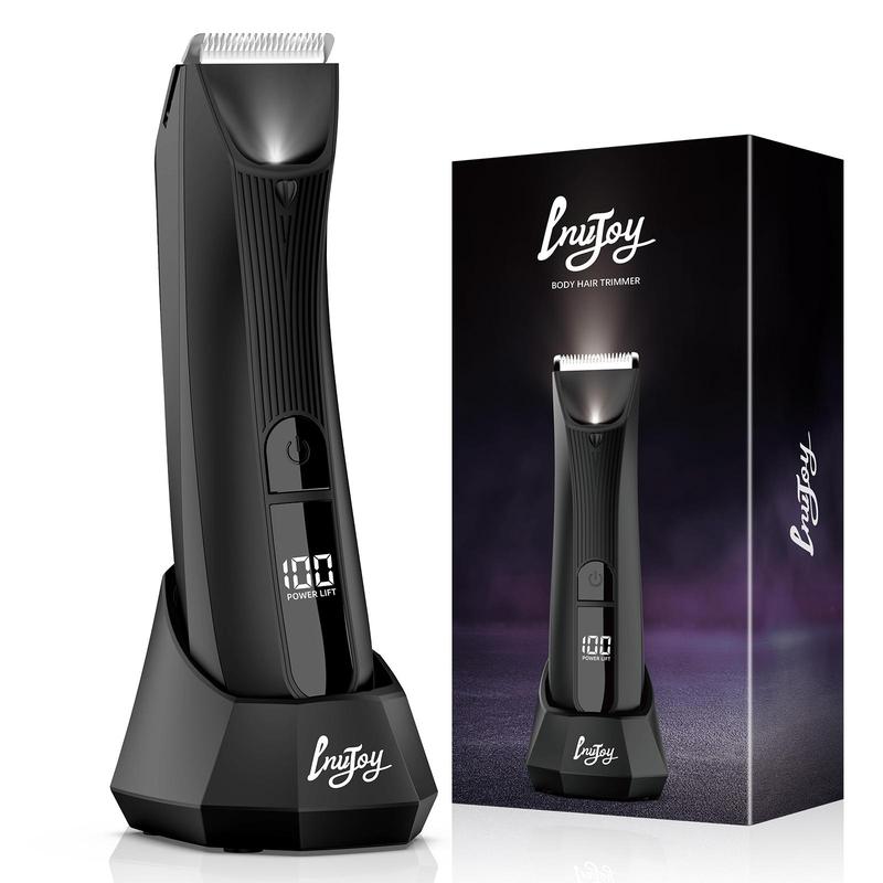 INVJOY Manscape Trimmer for Men, Christmas Gifts for Men,  IPX7 Waterproof Electric Hair Trimmer w Light & LED Display & Ceramic Blade -No Nicks, No Razor Burn Groin - Safe Smooth Quick Shaving, Body Shavers Groomer for Pubic Ball Groin w Recharge