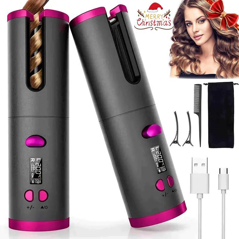 Automatic Curling Iron, 1 Box Cordless Hair Curler, Auto Hot Tools, 6 Temperature & Timer Settings, Portable Ceramic Travel Curling Wand