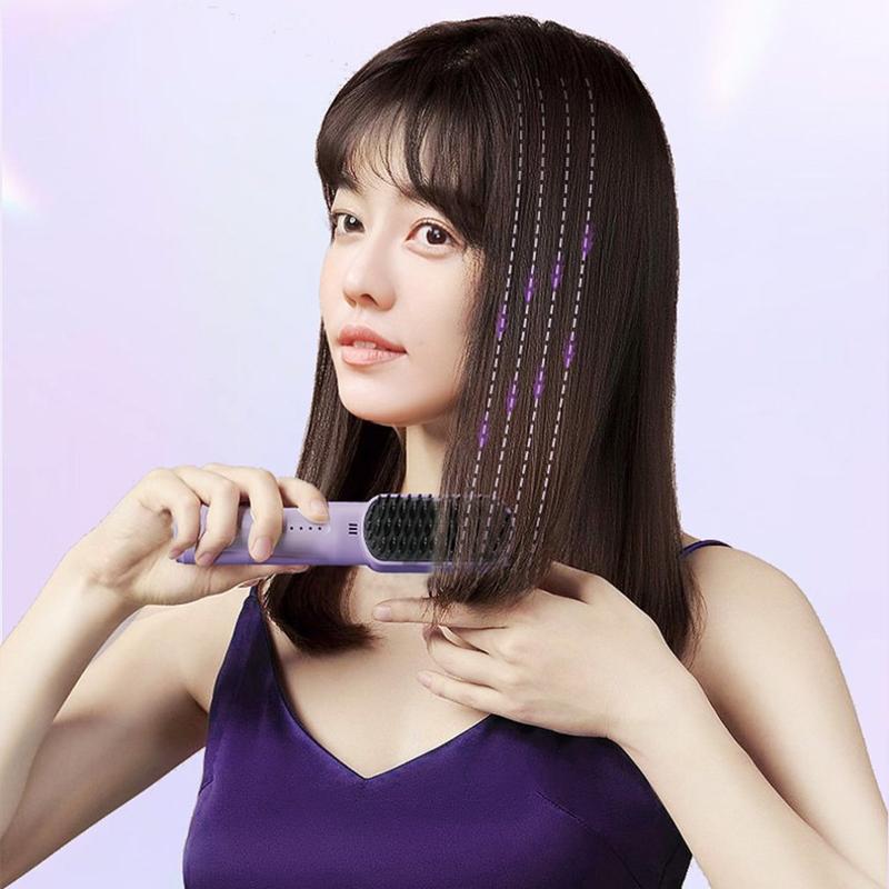 Hair Straightener Brush, Hair Straightening Comb Straightening Hot Air Brush for Women, Anti Scald & Heat Damage, Fast Heating,, Suitable for Home & Travel