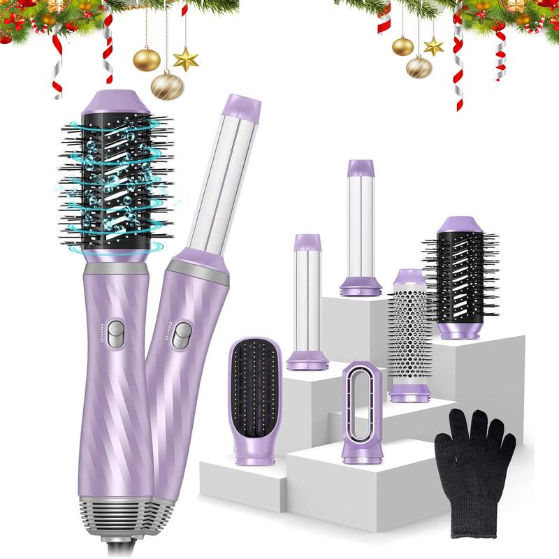 6 in One Hot Air Brush, Comfort Smoothing 1000W Powerful Negative Ionic Air Curler Hair Styler Set,Thanksgiving Day & Christmas Winter Gifts & New Year Gifts