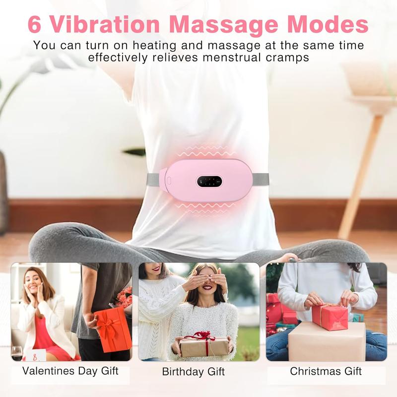 Heating Pads, Period Cramp Massager Portable Cordless Heating Pad with 6 Heat Levels and 6 Massage Modes for Back Pain Relief Menstrual Heating Pad, Pink