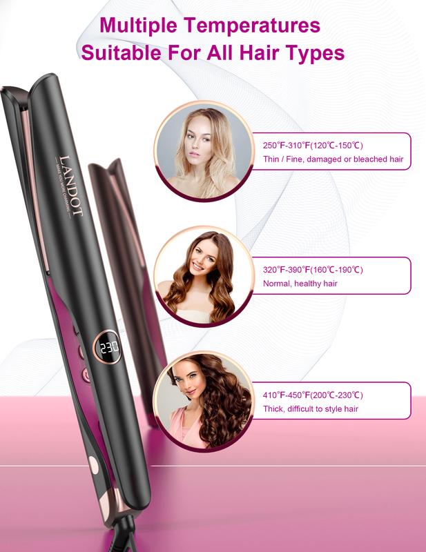 LANDOT 2024 New Negative Twist Iron-Straightener and Curler 2 in 1 -Twist & Transform Your Hair from Straight to Waves in Seconds