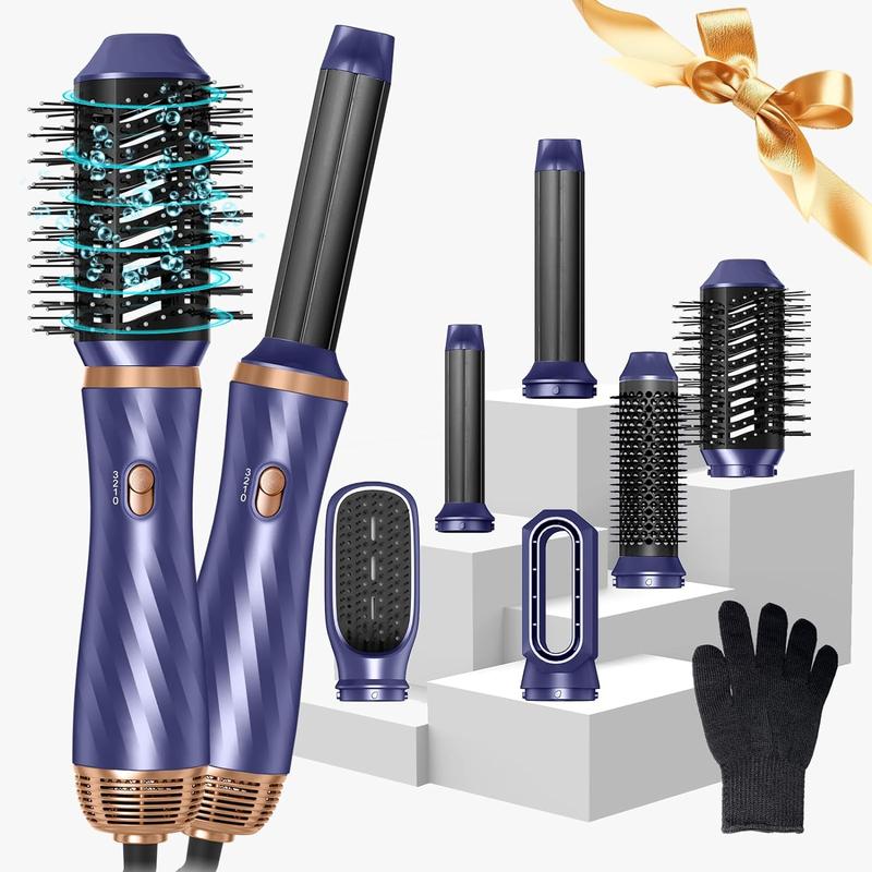 6 in One Hot Air Brush, Comfort Smoothing 1000W Powerful Negative Ionic Air Curler Hair Styler Set,Thanksgiving Day & Christmas Winter Gifts & New Year Gifts