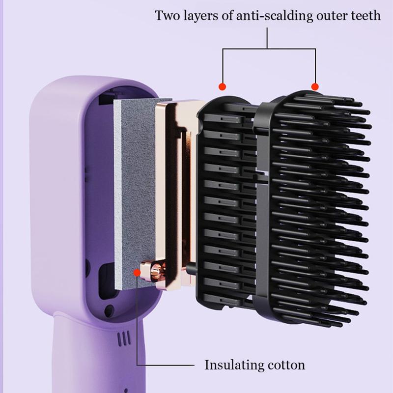 Hair Straightener Brush, Hair Straightening Comb Straightening Hot Air Brush for Women, Anti Scald & Heat Damage, Fast Heating,, Suitable for Home & Travel