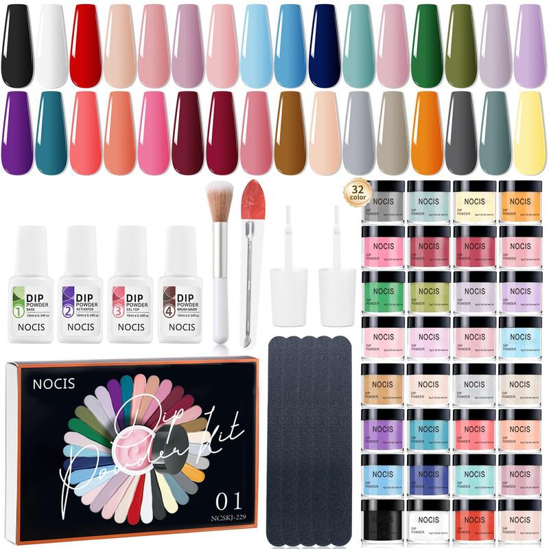 32 Color Dip Nail Powder Starter Kit, 45pcs set Nail Dip Powder Kit with Base Top Coat Activator, Professional Nail Art Kit for French Nail Art DIY Salon