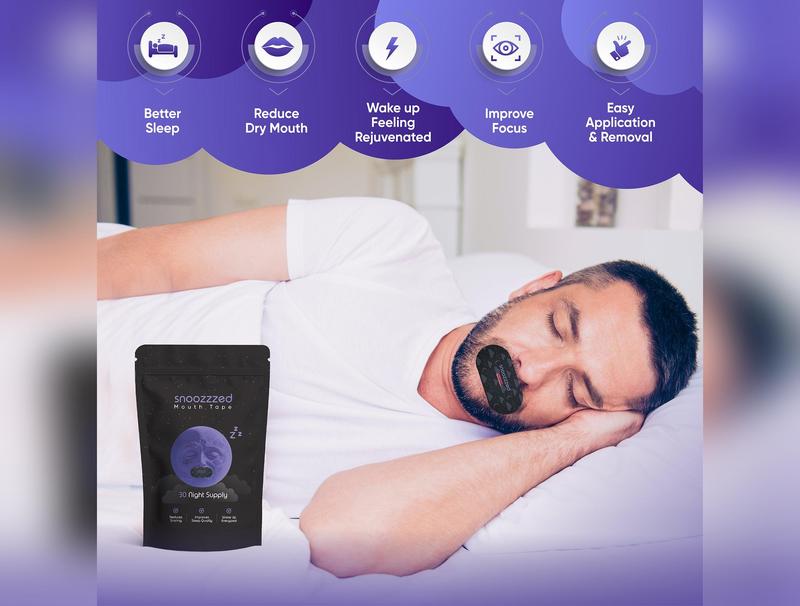 snoozzzed Mouth Tape for Sleeping - (30 Night Supply) Reduces Snoring, Restful Sleep, Hypoallergenic Sleep Aid Comfort, Skincare Mouthtape Mask