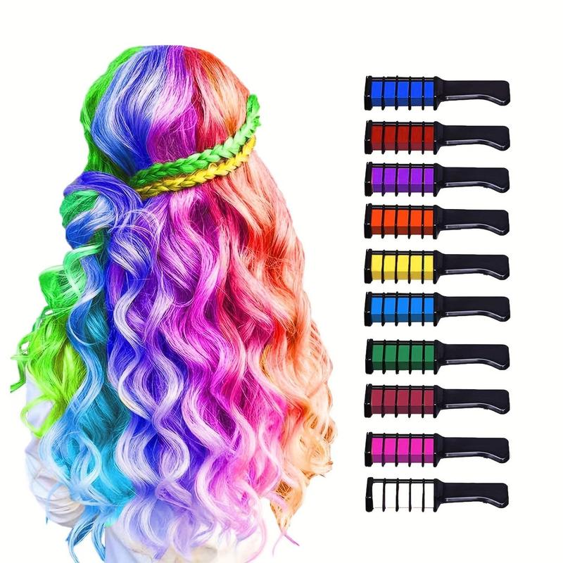 Set of 10 Vibrant Temporary Hair Chalk Combs for Everyday Parties And Cosplay, Easily Washable, Lasts Over 24 Hours, Safe for Natural Hair Color, Perfect for Instant Hair Dyeing for Events Like Halloween And Christmas.