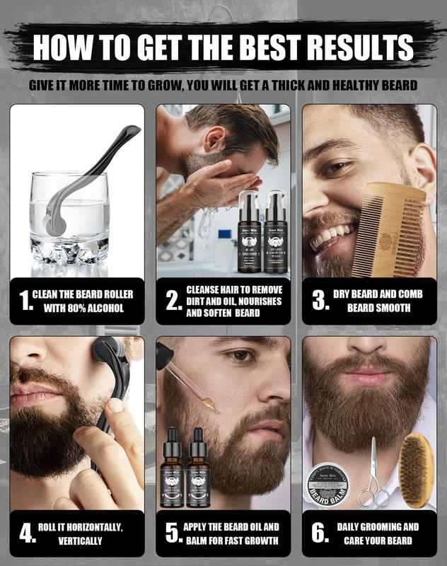 Beard Gift Kit for Men, Isner Mile Beard Grooming Kit, Beard Care Kit, Grooming & Trimming Tool Complete Set with Shampoo Wash, Beard Care Oil,  beard balm , Brush, Comb, Scissors & Storage Bag, Perfect Gifts for Him Men Dad Father Boyfriend H