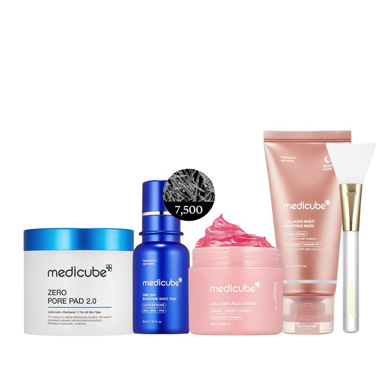 [Exclusive] medicube Iconic Best-sellers SETㅣZero Pore Pads, Zero Exosome Shot 7500, Collagen Night Wrapping Mask, Collagen Jelly Cream OR Deep Vita C Capsule Cream