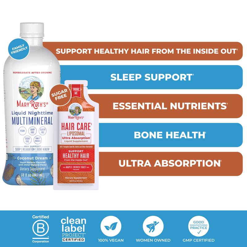 MaryRuth's Hair Care + Sleep Support Bundle - Hair Care Liposomal & Liquid Nighttime Multimineral