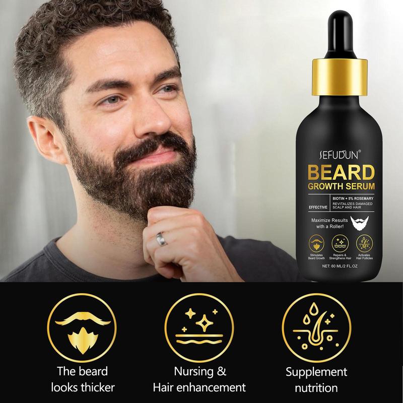 SEFUDUN Beard Essence Microneedle Set 60ml, Specially for Men's Care, Rich in Nourishing Ingredients, Make Beard Thicker, Used with Microneedle, Can Further Care for Beard, Daily Care, Maintain Beard Health