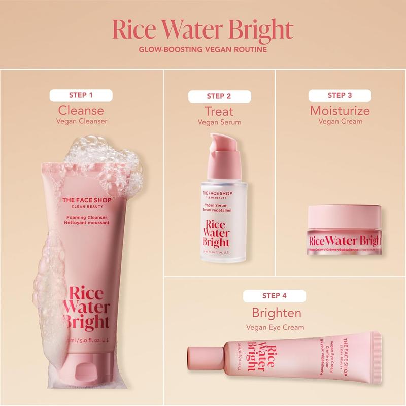 The Face Shop Rice Water Bright Vegan Cream, Instant Moisturization Quick-Absorbing Formula, Vegan, Rice Water Hydrating Moisturizer Moisturizing