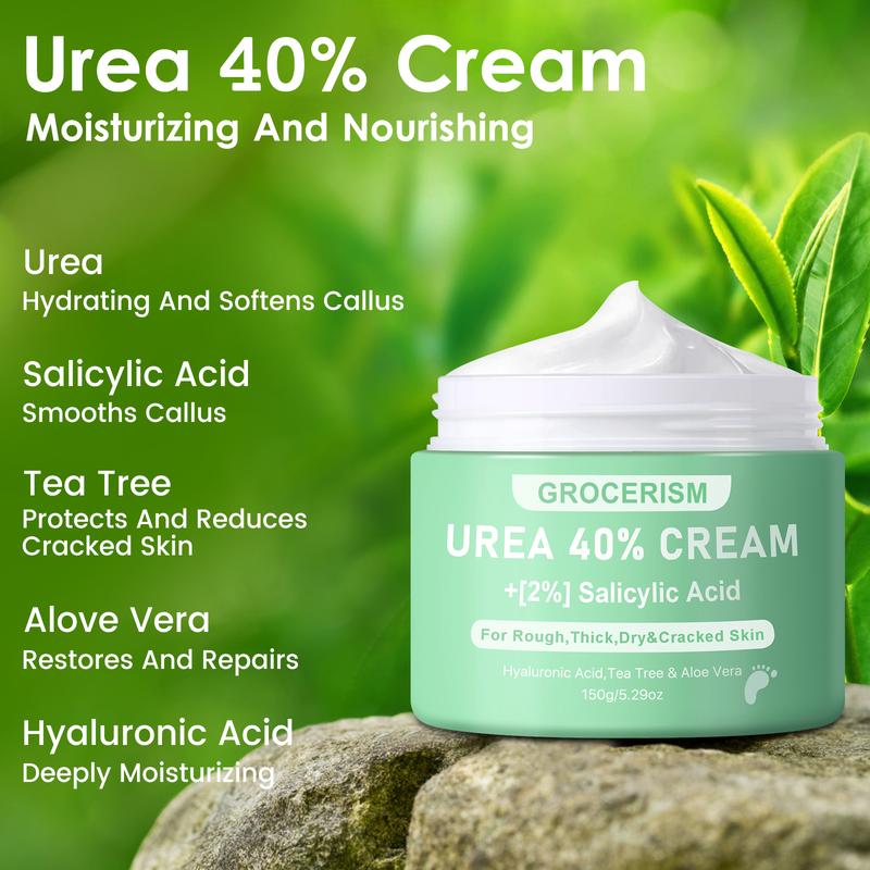 [Merry Christmas] Grocerism Urea Cream 40 Percent For Feet Plus 2% Salicylic Acid 5.29 oz, Foot Cream and Hand Cream Maximum Strength with Hyaluronic Acid, Tea Tree, and Aloe Vera For Deep Moisturizes, Callus Remover and Soften All Skin Types, Hydrating