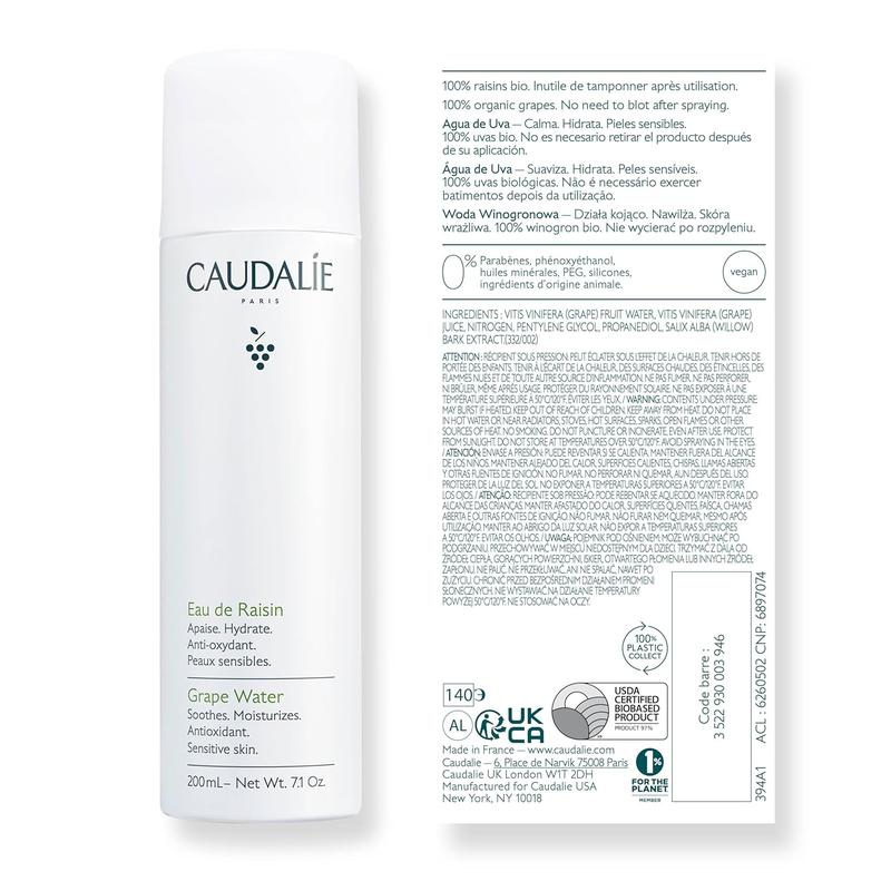 Caudalie Grape Water Moisturizing Face Mist - Soothing Organic Facial Spray to Instantly Hydrate and Strengthen the Skin Barrier, Safe for Sensitive Skin