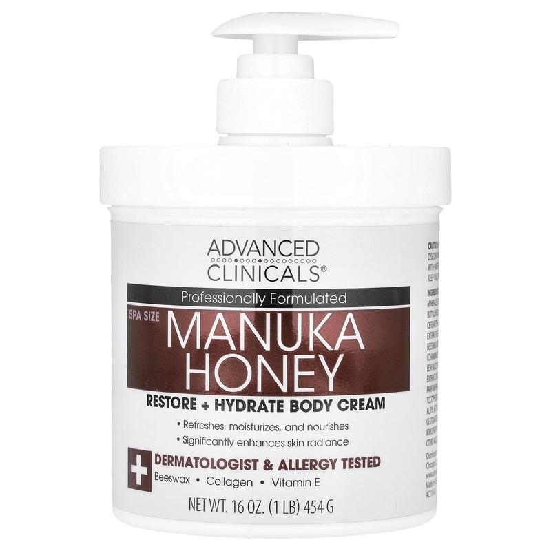 Advanced Clinicals Manuka Honey, Restore + Hydrate Body Cream, 16 oz (454 g)