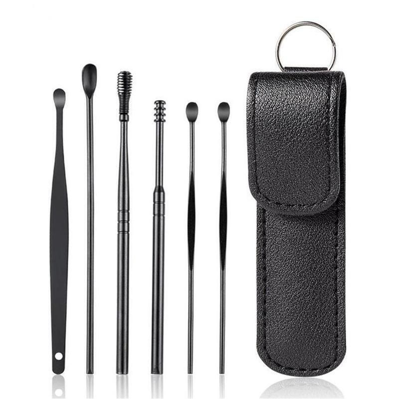 6pcs Ear Wax Cleaner Tool Set with Storage Bag, Ear Cleaning Tool, Ear Spoons Ear Picks Curette, Ear Wax Remover Tool for Adults, Portable Earwax Cleaning Supplies, Daily Ears Clean Tool Set