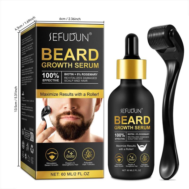 SEFUDUN Beard Essence Microneedle Set 60ml, Specially for Men's Care, Rich in Nourishing Ingredients, Make Beard Thicker, Used with Microneedle, Can Further Care for Beard, Daily Care, Maintain Beard Health