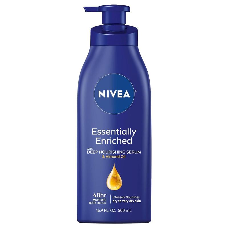 NIVEA Essentially Enriched Body Lotion for Dry Skin, 48-Hour Moisturizing Lotion with Deep Nourishing Serum and Almond Oil, 16.9 Fl Oz Pump Bottle