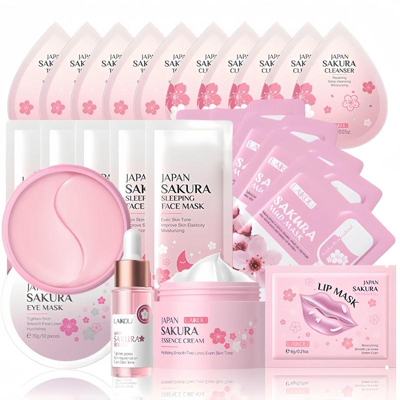 Comfort Cherry Blossoms Skin Care Kit, 24pcs set Facial Cleansing Hydrating and Nourishing Kit, Moisturizing Skin Care Set for Women, Skin Care Products