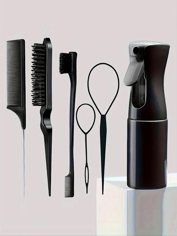 Hair Styling Kit for Salon, 6 Counts Hair Styling Tool Set, Including Brush Set, Spray Bottle, Braiding Tool, Rat Tail Comb, Suitable for All Hair Types, Hair Salon Tools & Accessories