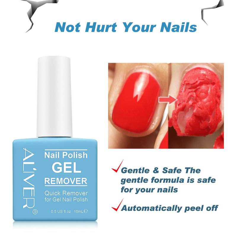 ALIVER Gel Nail Polish Remover, Easily & Quickly Remove Gel Nail Polish, No Need for Foil, Soaking or Wrapping, Protect Your Nails-15 ml