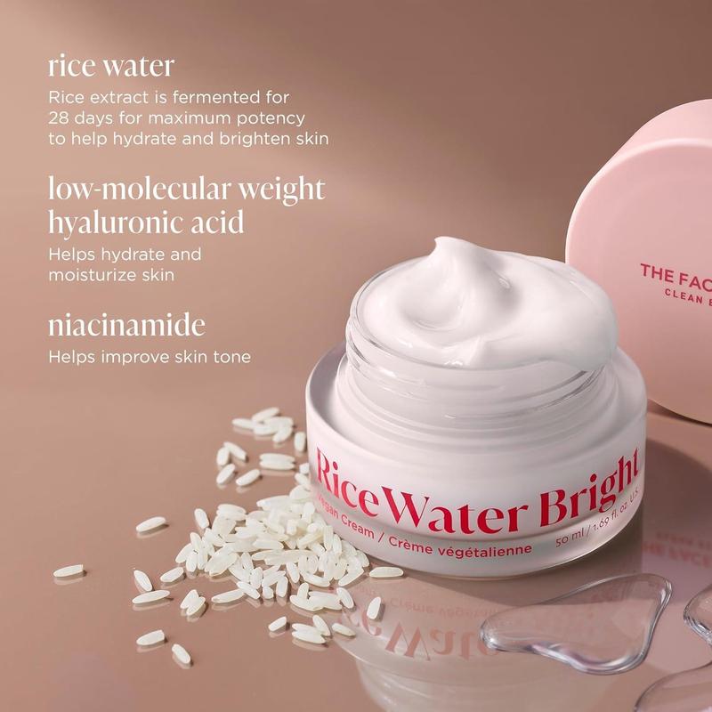 The Face Shop Rice Water Bright Vegan Cream, Instant Moisturization Quick-Absorbing Formula, Vegan, Rice Water Hydrating Moisturizer Moisturizing