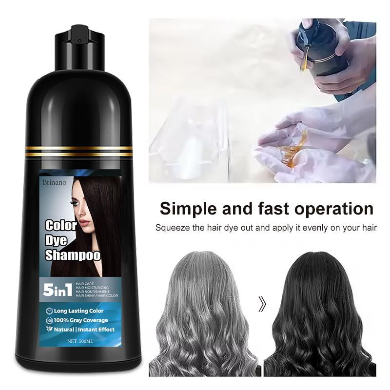 Brinano 5-in-1 Black Hair Dyeing Shampoo with Grey Coverage+100% Available in Multiple Colors with Herbal Ingredients for Hair Care and Moisturizing Hair Dyes. It does not harm the skin, has no irritating odor, and is easy to operate Haircare Bowl Plant