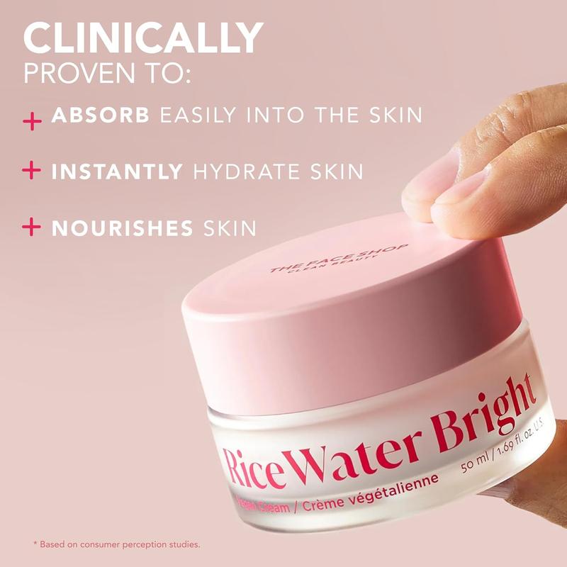 The Face Shop Rice Water Bright Vegan Cream, Instant Moisturization Quick-Absorbing Formula, Vegan, Rice Water Hydrating Moisturizer Moisturizing