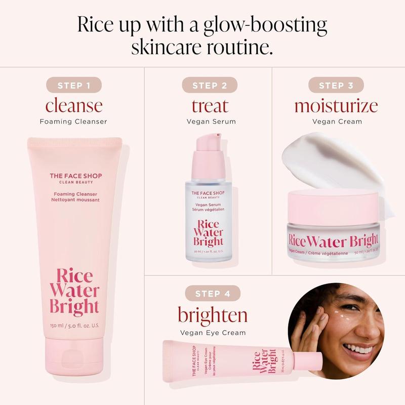 The Face Shop Rice Water Bright Vegan Cream, Instant Moisturization Quick-Absorbing Formula, Vegan, Rice Water Hydrating Moisturizer Moisturizing