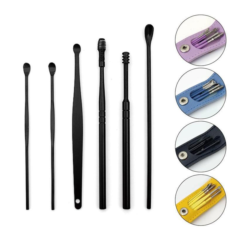 6pcs Ear Wax Cleaner Tool Set with Storage Bag, Ear Cleaning Tool, Ear Spoons Ear Picks Curette, Ear Wax Remover Tool for Adults, Portable Earwax Cleaning Supplies, Daily Ears Clean Tool Set