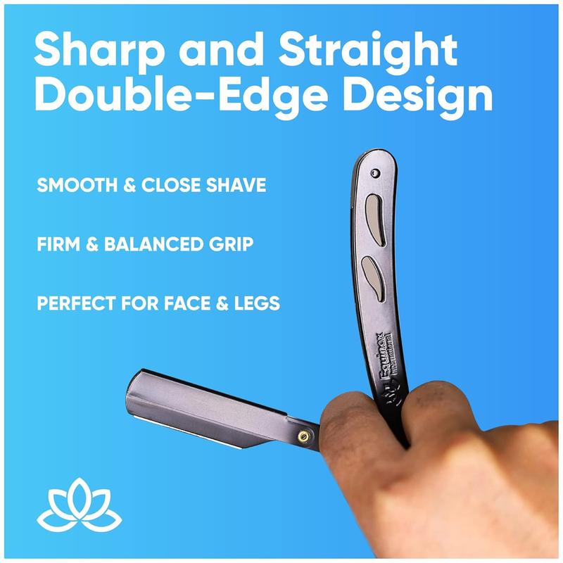 Straight Edge Razor with 100 Single Derby Straight Razor Blades-Barber Straight Razor-Close Shaving Manual Shaver-Disposable Straight Razor Blades (Matte Black Razor w Black 100 Derby Blades)