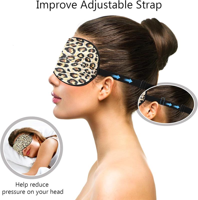 2 count Silk Sleeping Mask with Adjustable Strap-Silk Eye Mask Soft Eye Cover Blindfold Eyeshade with Leopard Print, for Blocking Out Lights Sweet Sleep Travel Relax, Nap, Meditation (Black)