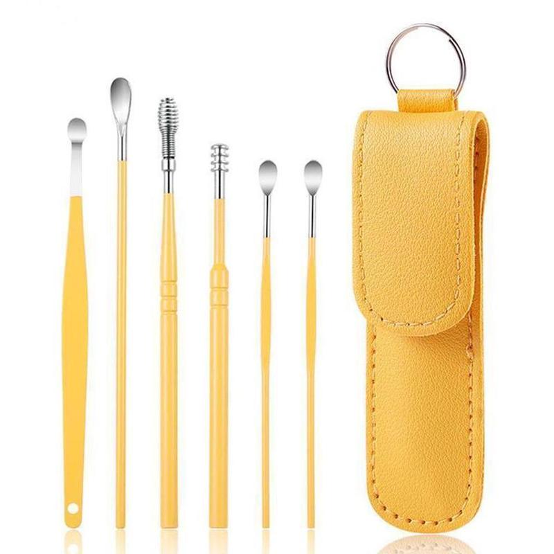 6pcs Ear Wax Cleaner Tool Set with Storage Bag, Ear Cleaning Tool, Ear Spoons Ear Picks Curette, Ear Wax Remover Tool for Adults, Portable Earwax Cleaning Supplies, Daily Ears Clean Tool Set