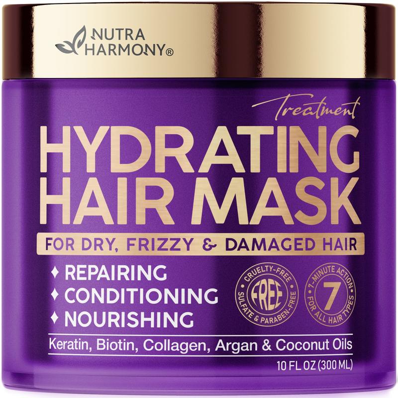 Hydrating Hair Mask for Damaged Hair with Keratin, Biotin, Argan & Coconut Oil for Deep Conditioning for Dry, Frizzy & Colored Hair - For All Hair Types - Sulfate & Paraben-Free - 10 FL OZ